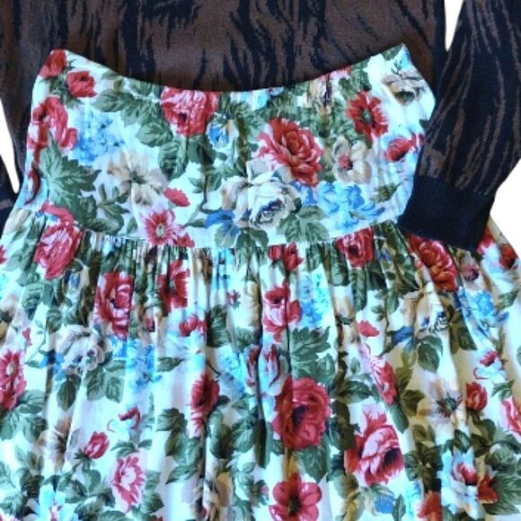 VTG 90s Colorful Floral High Waist Pull On Pleated Midi Skirt *fits like Med - Picture 6 of 16